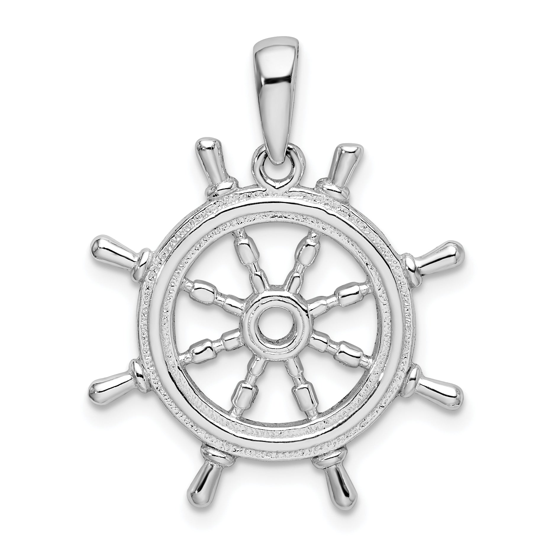 De-Ani Sterling Silver Rhodium-Plated Polished Cut-Out 3D Ships Wheel Pendant Main image