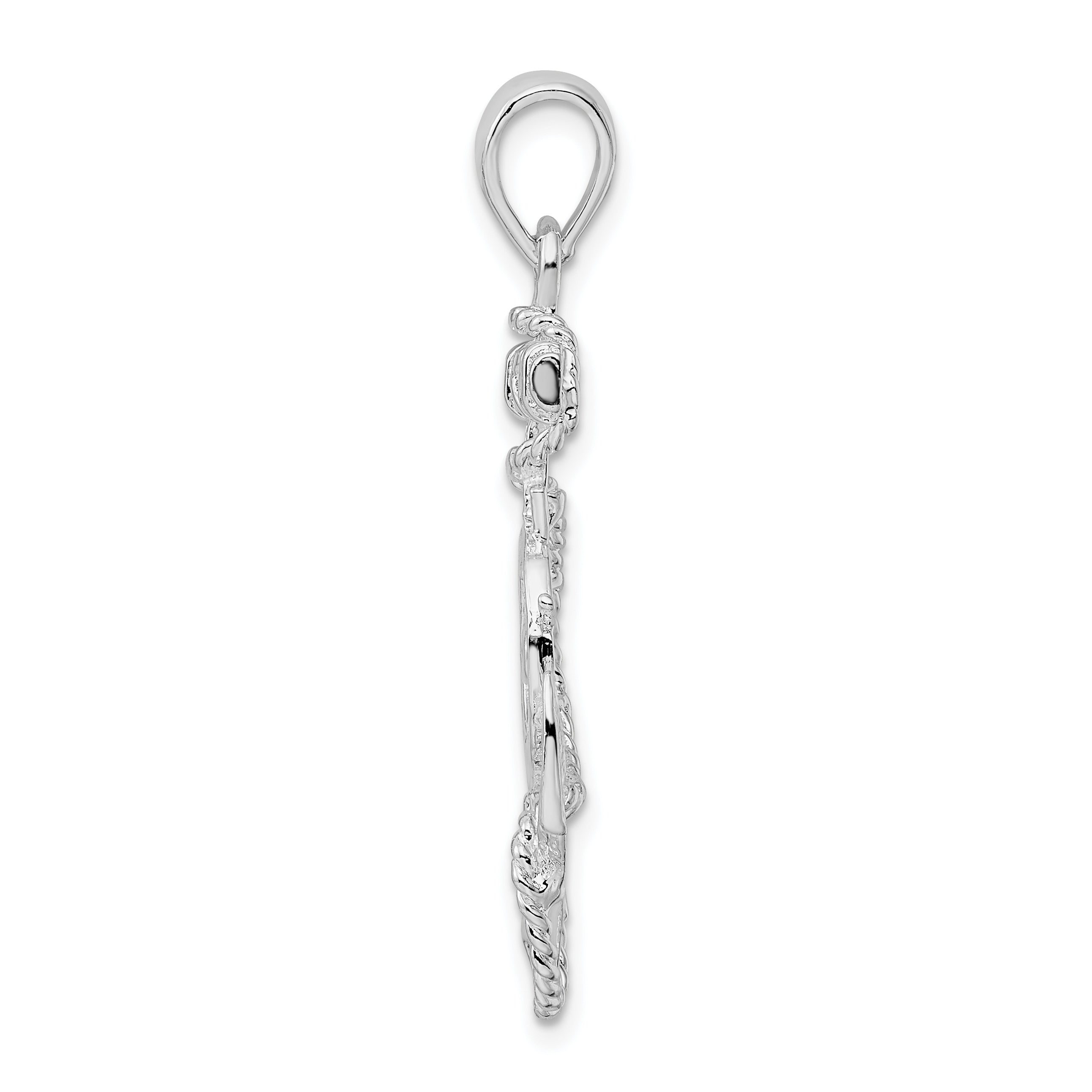 De-Ani Sterling Silver Rhodium-Plated Polished Anchor with Ships Wheel Pendant
