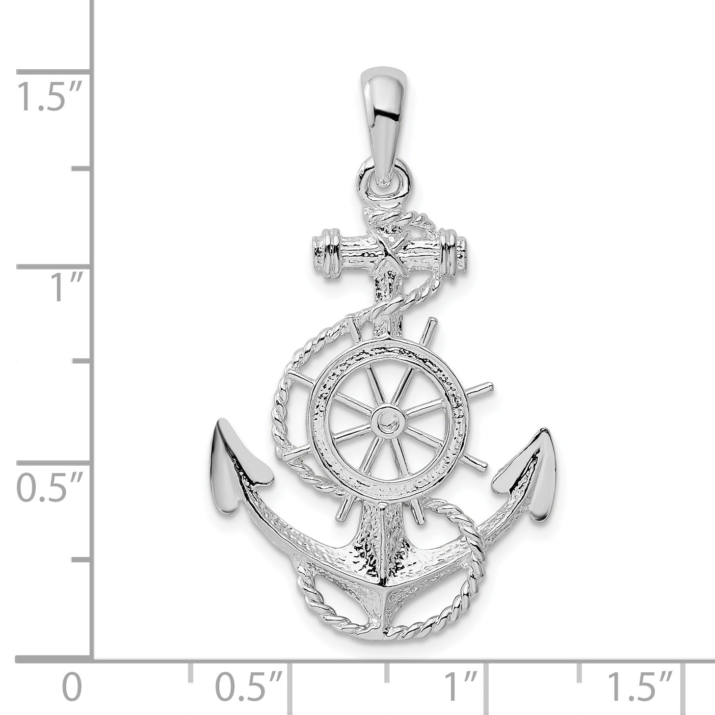 De-Ani Sterling Silver Rhodium-Plated Polished Anchor with Ships Wheel Pendant