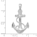 De-Ani Sterling Silver Rhodium-Plated Polished Anchor with Rope Pendant