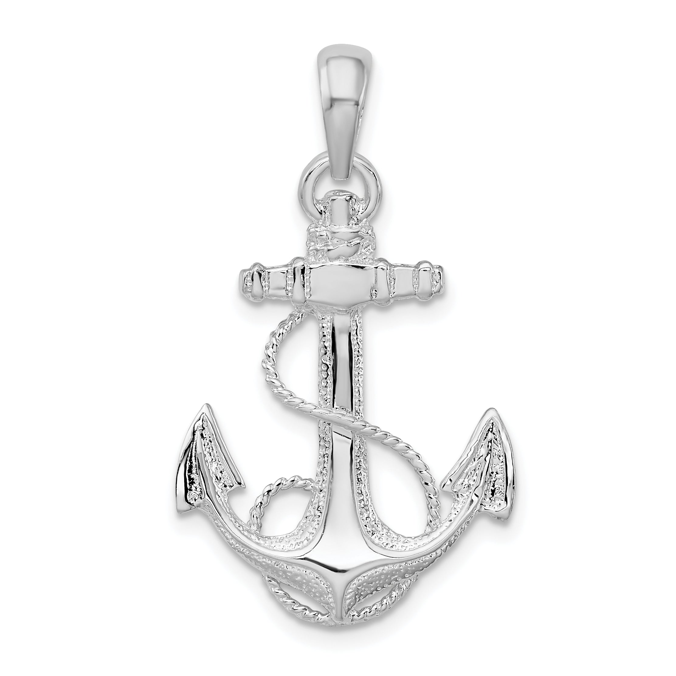 De-Ani Sterling Silver Rhodium-Plated Polished Anchor with Rope Pendant Main image