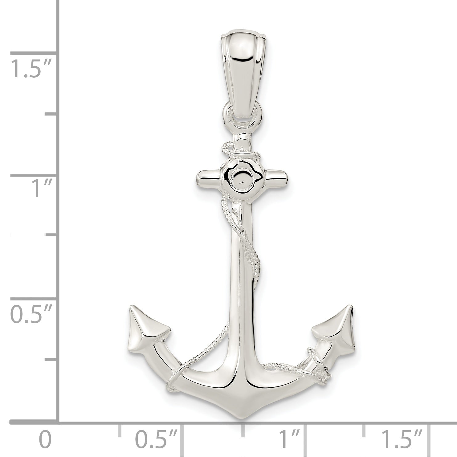 De-Ani Sterling Silver Rhodium-Plated Polished 3D Anchor with Rope Pendant Secondary image