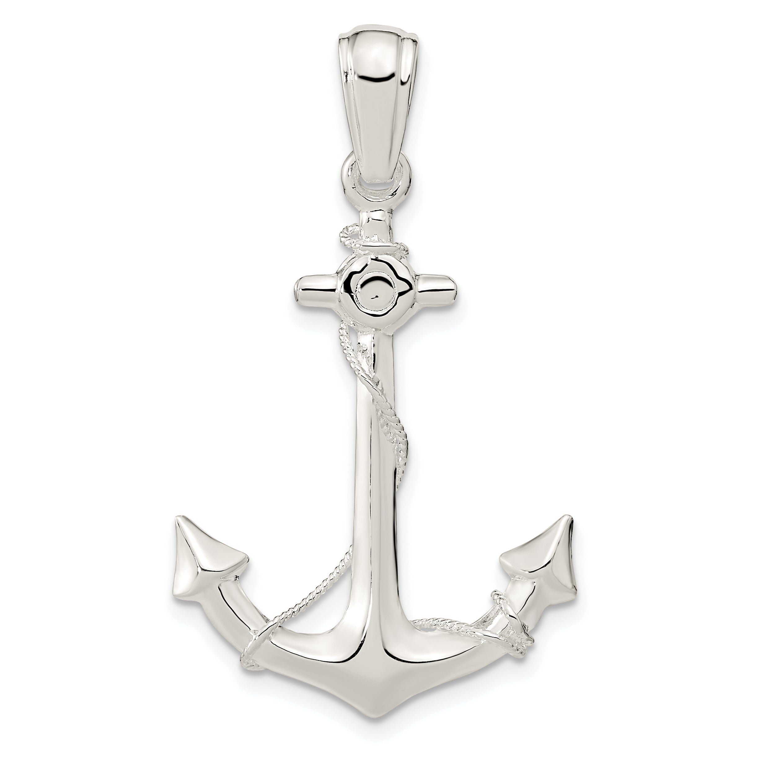 De-Ani Sterling Silver Rhodium-Plated Polished 3D Anchor with Rope Pendant Main image