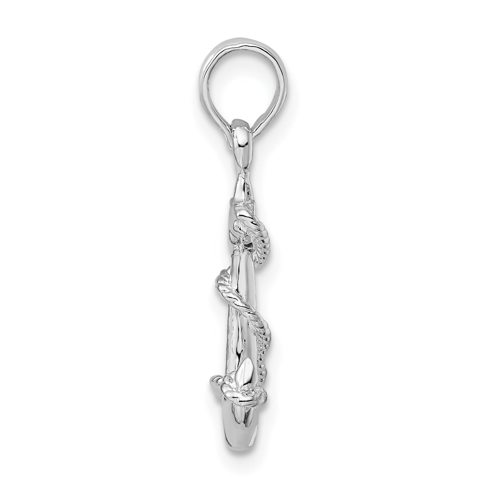 De-Ani Sterling Silver Rhodium-Plated Polished 3D Anchor with Rope Pendant Secondary image