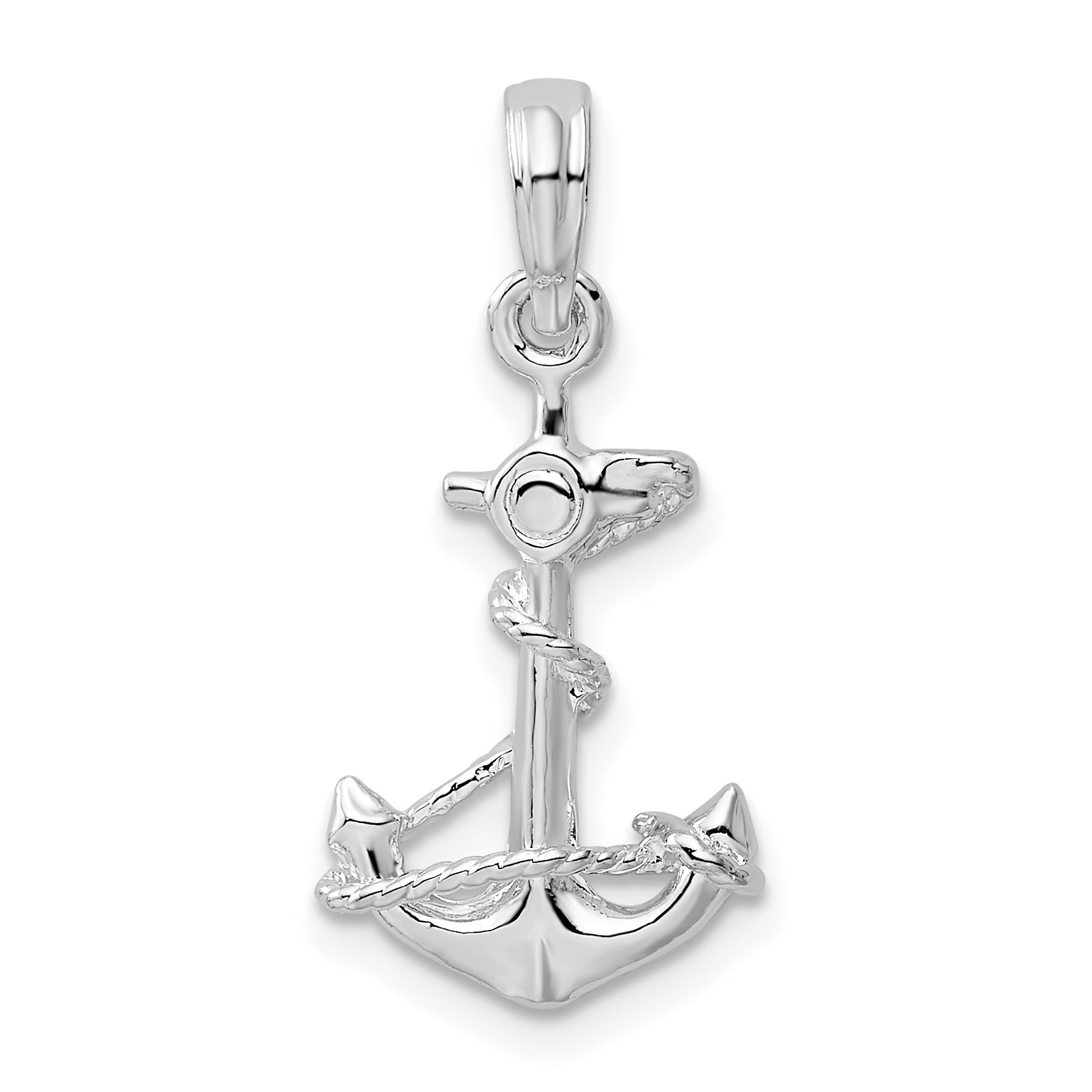 De-Ani Sterling Silver Rhodium-Plated Polished 3D Anchor with Rope Pendant Main image