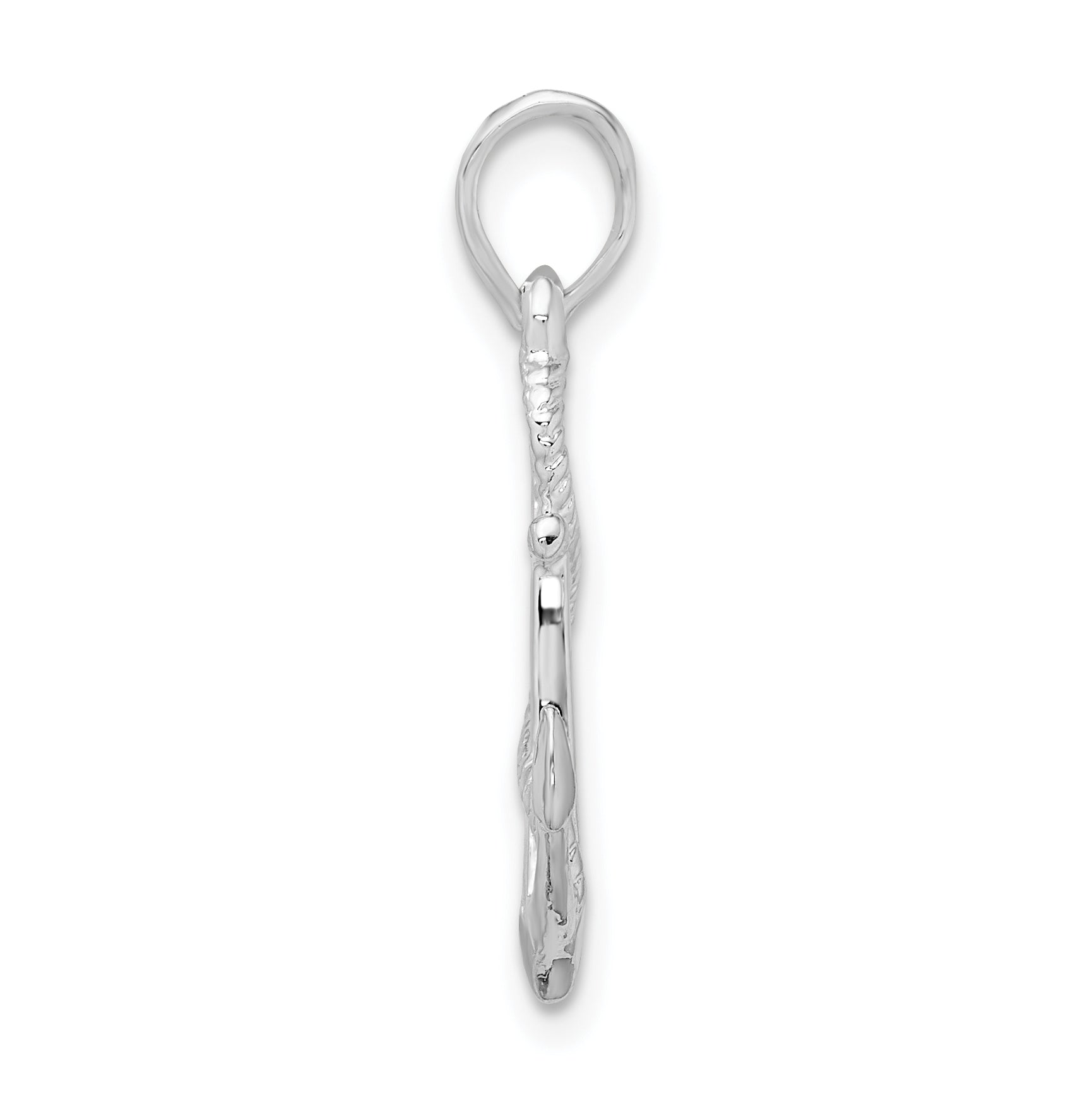 De-Ani Sterling Silver Rhodium-Plated Polished and Textured 3D Anchor with Rope Pendant Secondary image