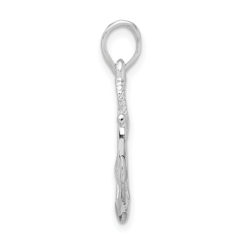 De-Ani Sterling Silver Rhodium-Plated Polished and Textured 3D Anchor with Rope Pendant