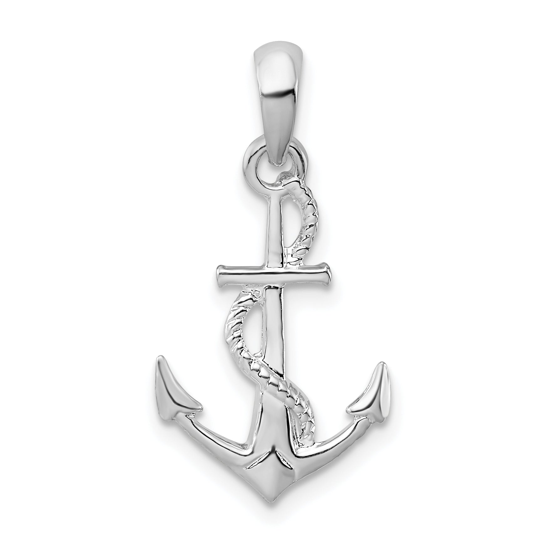 De-Ani Sterling Silver Rhodium-Plated Polished and Textured 3D Anchor with Rope Pendant Main image