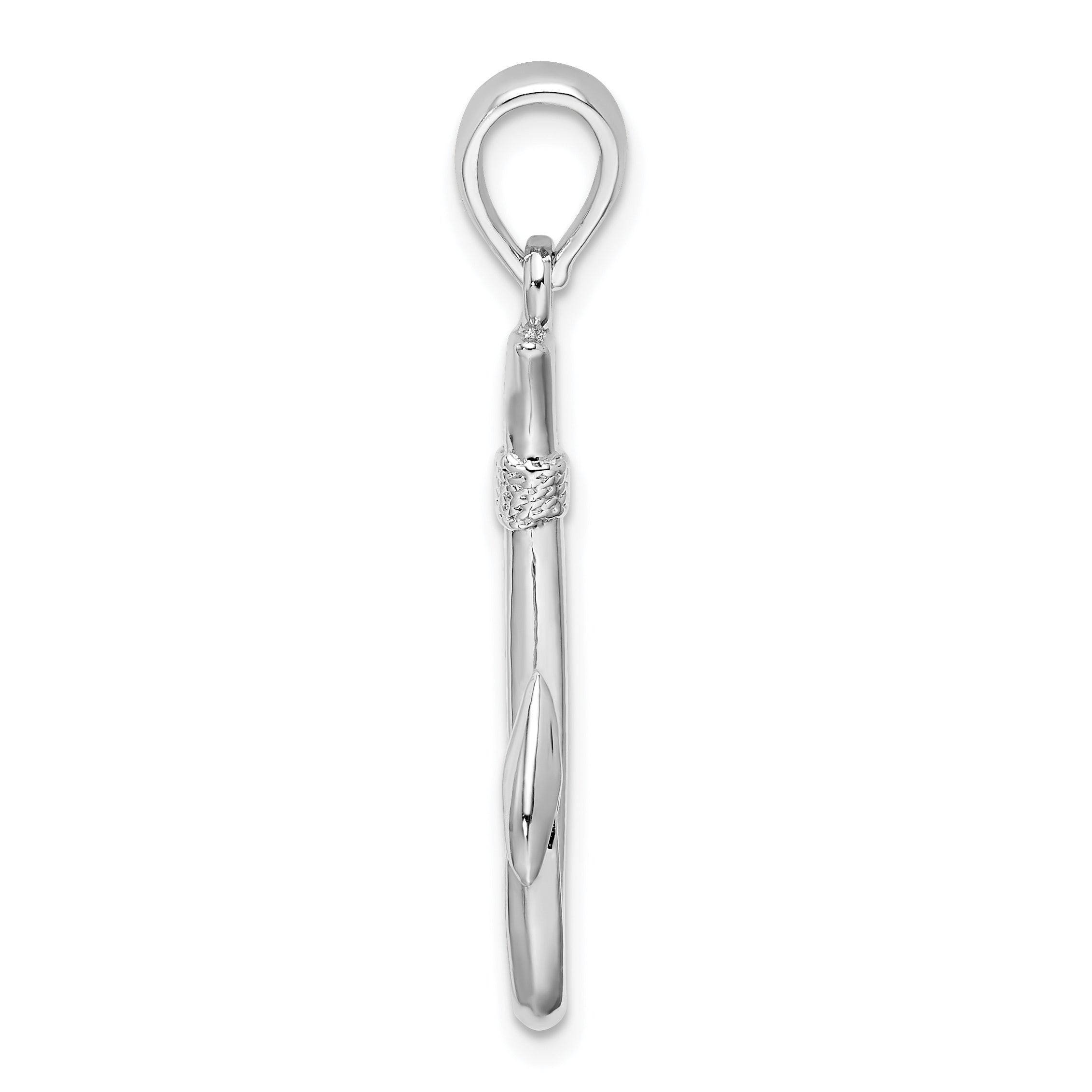 De-Ani Sterling Silver Rhodium-Plated Polished 3D Fish Hook Pendant