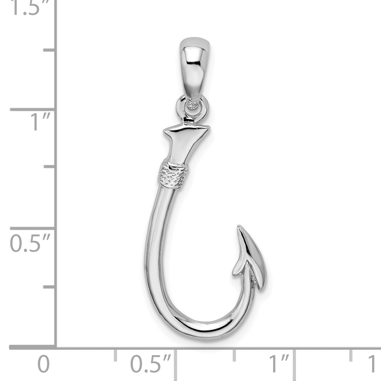De-Ani Sterling Silver Rhodium-Plated Polished 3D Fish Hook Pendant