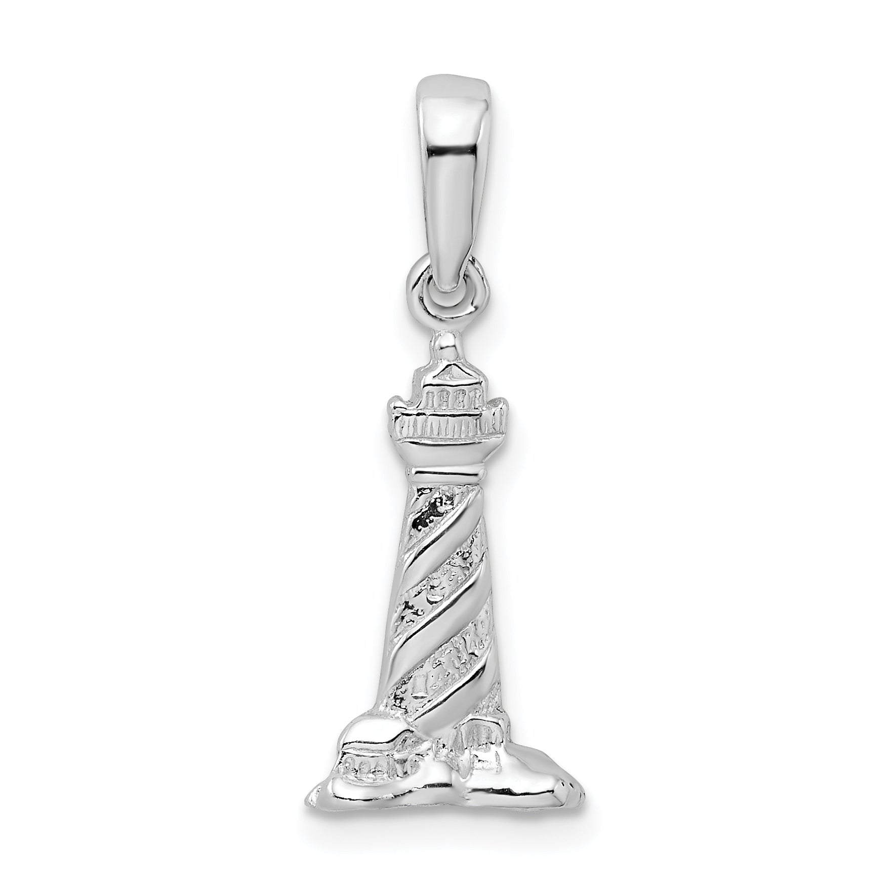 De-Ani Sterling Silver Rhodium-plated Polished 3D Cape Hatteras Lighthouse Pendant Main image