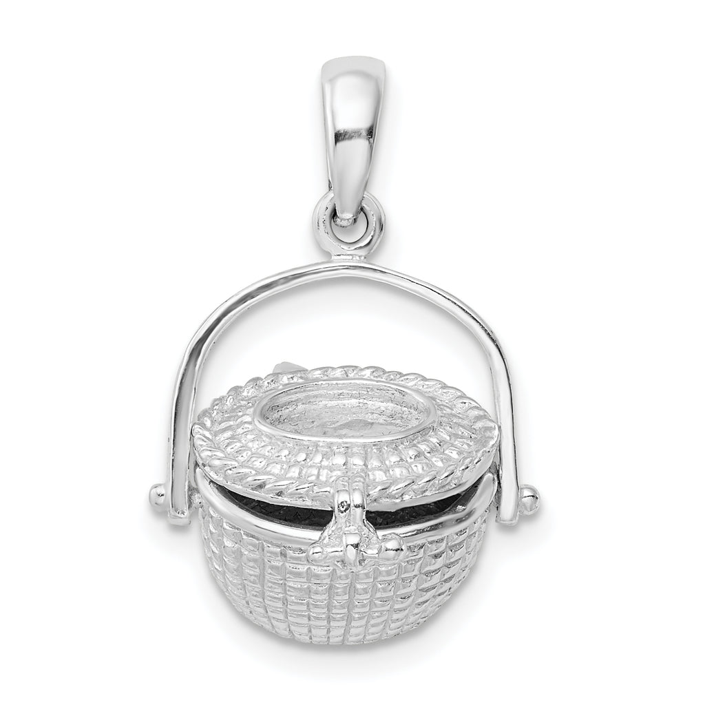 De-Ani Sterling Silver Rhodium-Plated 3D Moveable Large Nantucket Basket Pendant