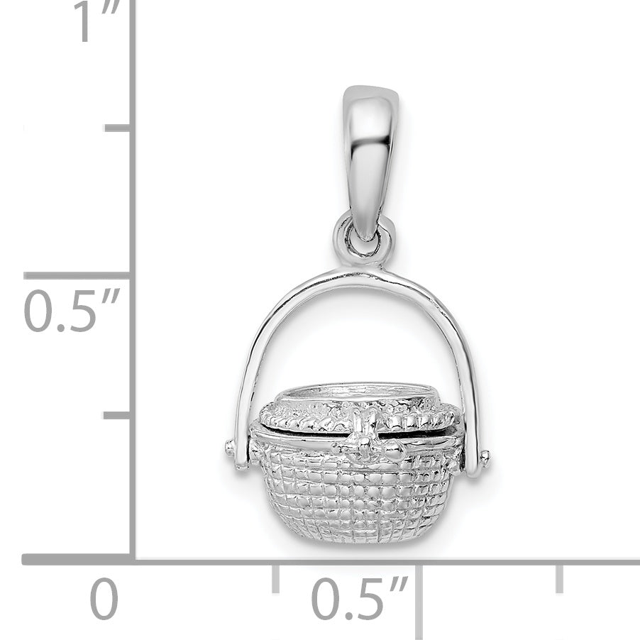 De-Ani Sterling Silver Rhodium-Plated 3D Moveable Nantucket Basket Pendant