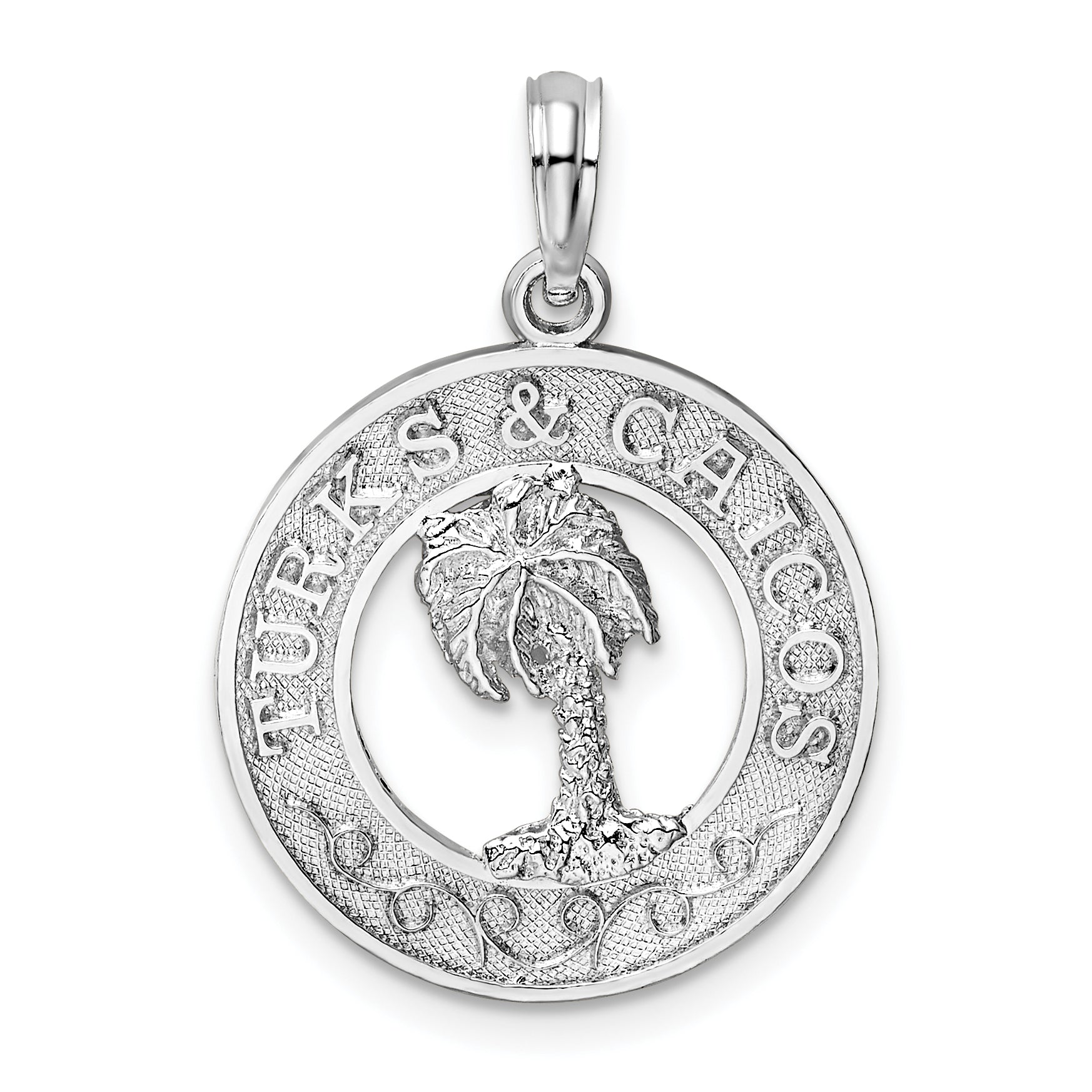 De-Ani Sterling Silver Rhodium-Plated Textured Turks and Caicos Palm Tree Pendant Main image