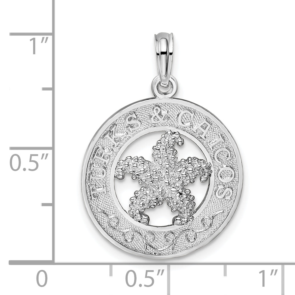 De-Ani Sterling Silver Rhodium-Plated Textured Turks and Caicos with Starfish Pendant