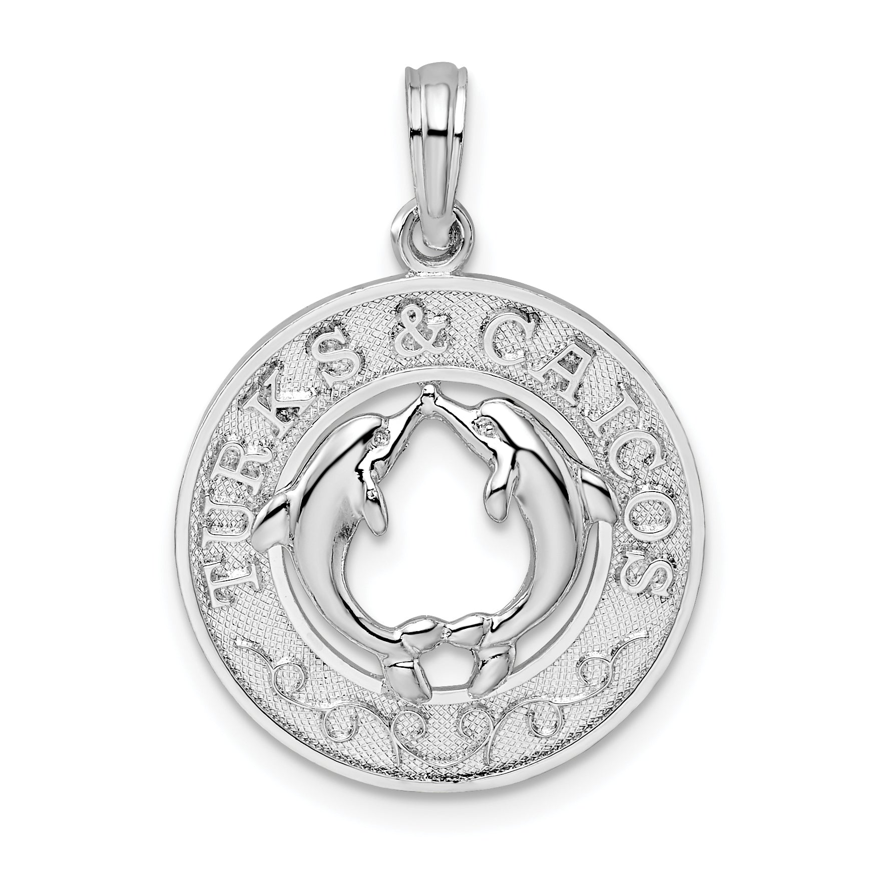De-Ani Sterling Silver Rhodium-Plated Textured Turks and Caicos Dolphins Pendant Main image