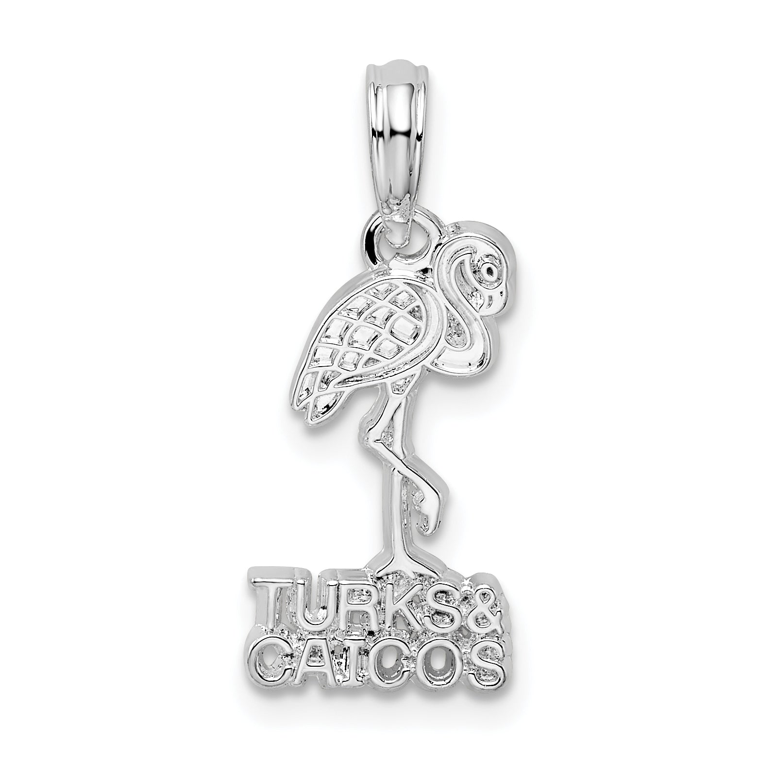 De-Ani Sterling Silver Rhodium-Plated Polished Turks and Caicos Flamingo Pendant Main image