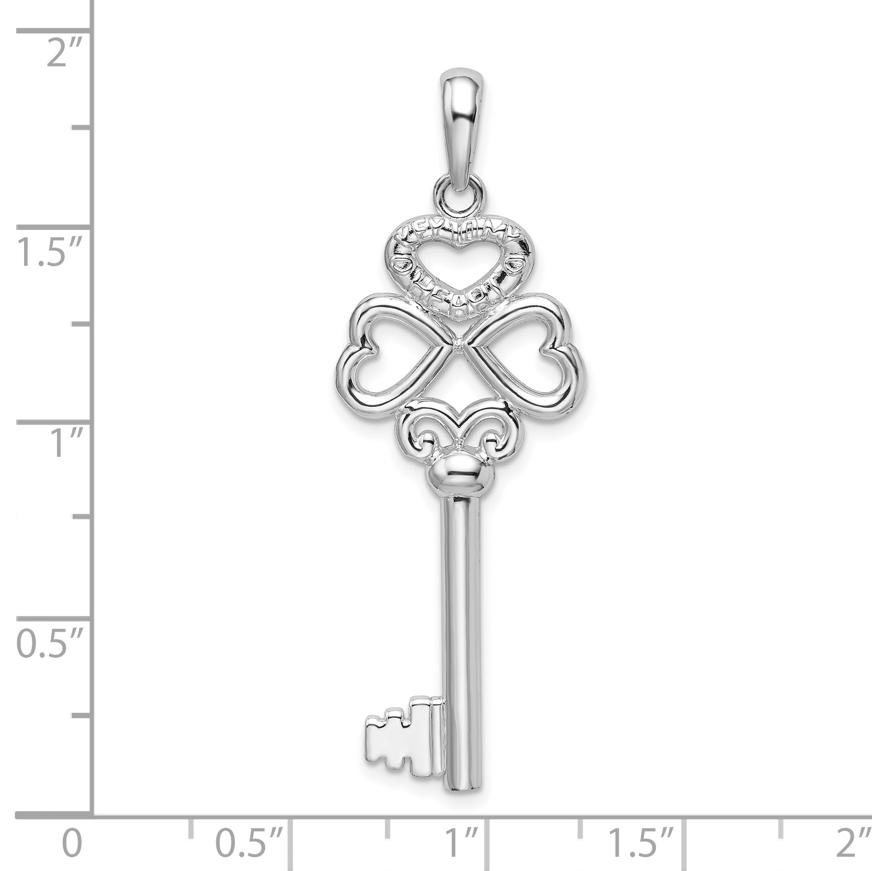 De-Ani Sterling Silver Rhodium-Plated 3D Key to My Heart Heart Top Key Pendant