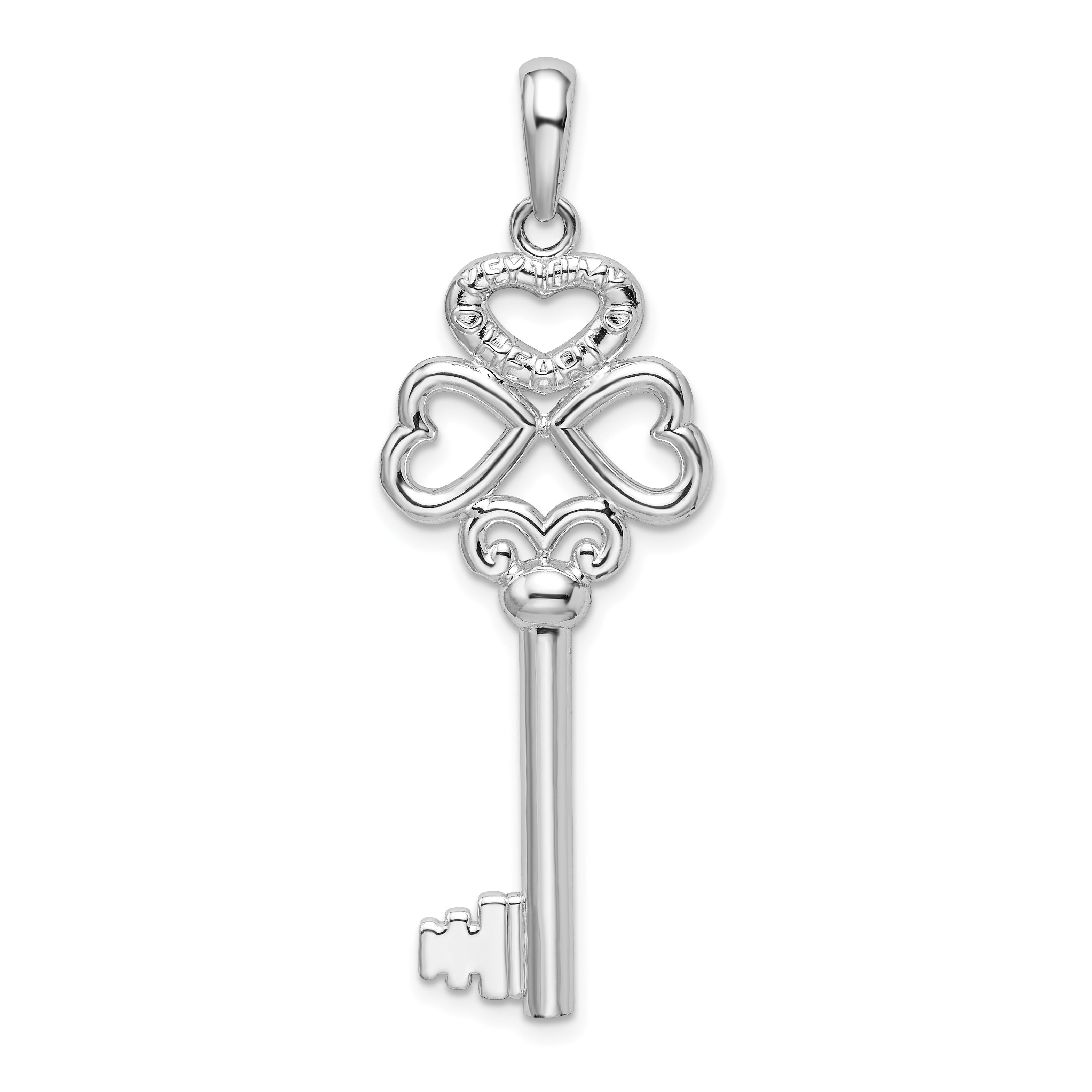 De-Ani Sterling Silver Rhodium-Plated 3D Key to My Heart Heart Top Key Pendant Main image