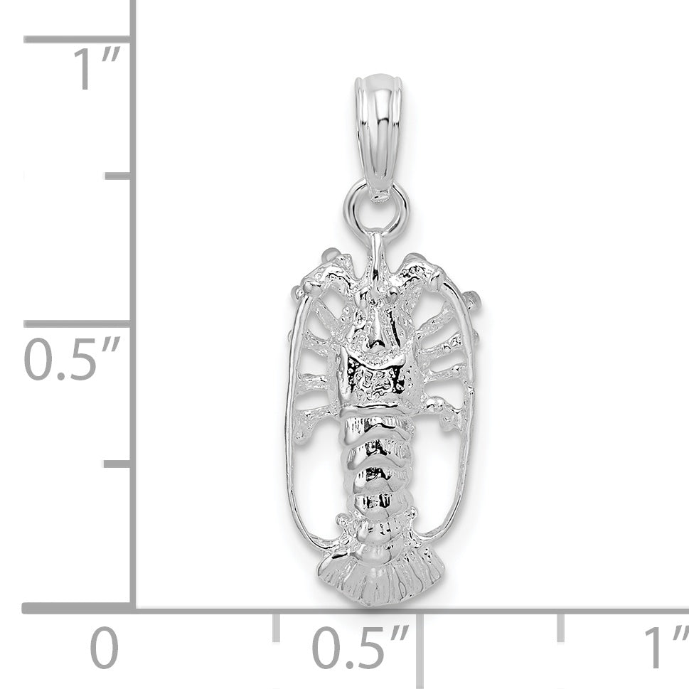 De-Ani Sterling Silver Rhodium-Plated Polished Small Florida Lobster Pendant
