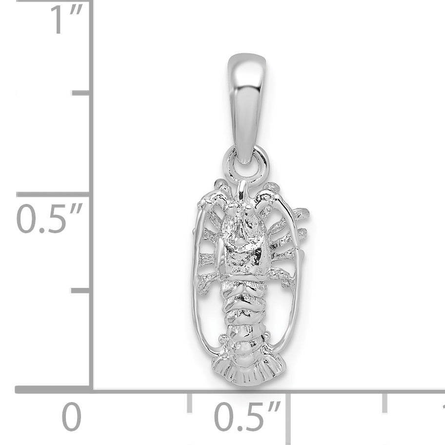 De-Ani Sterling Silver Rhodium-Plated Polished Small Florida Lobster Pendant