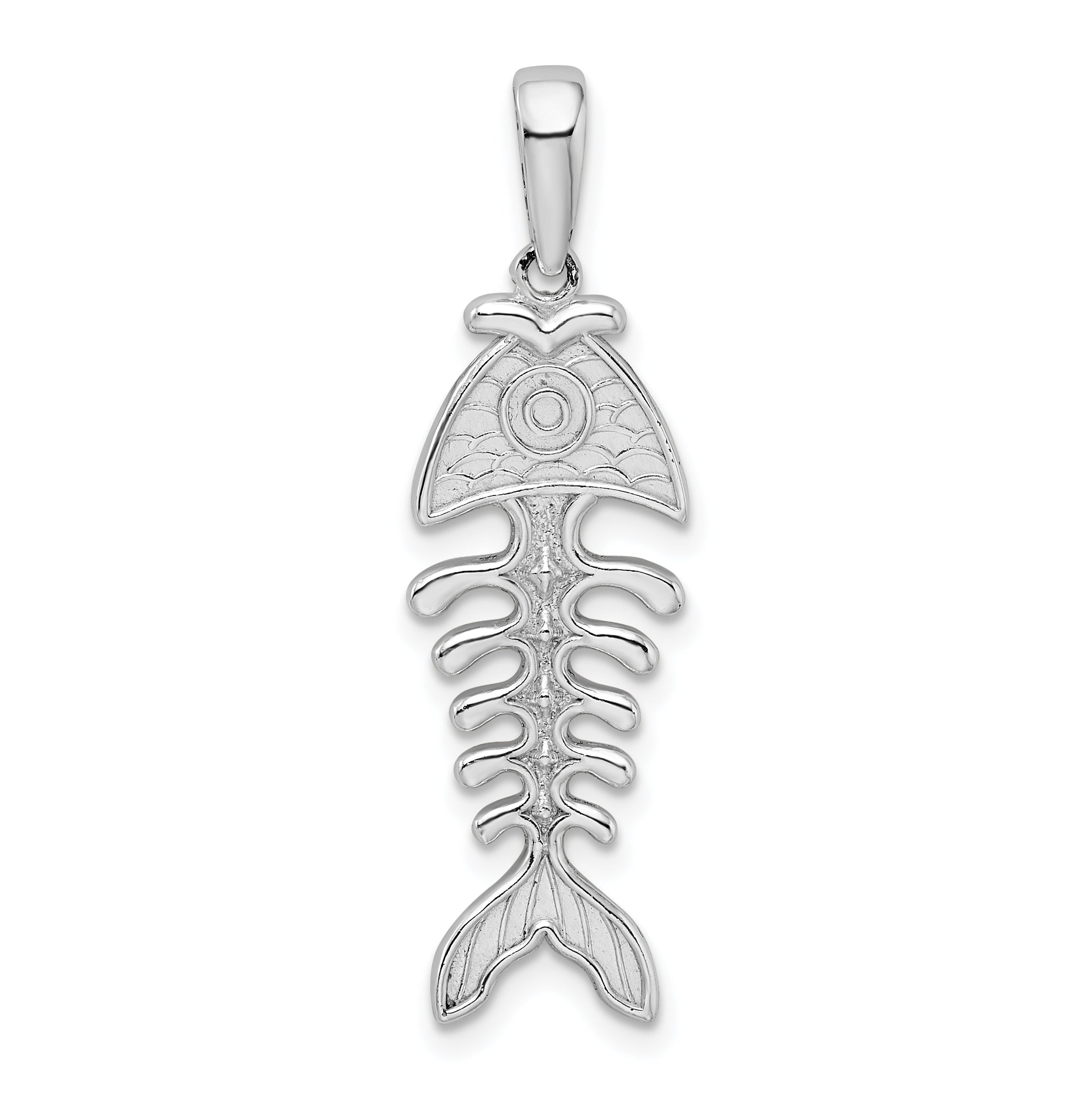 De-Ani Sterling Silver Rhodium-Plated Polished and Textured 3D Fishbone Pendant Main image