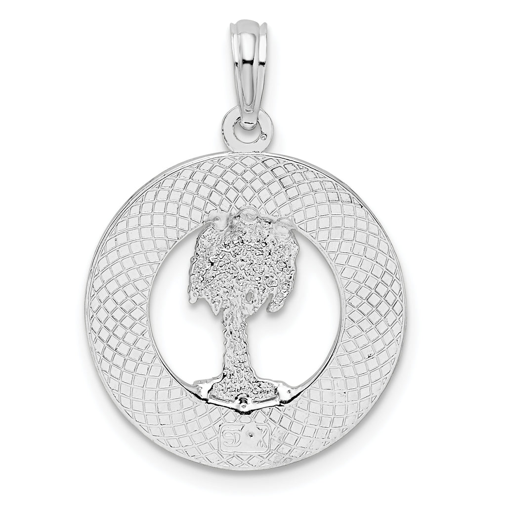 De-Ani Sterling Silver Rhodium-Plated Textured Siesta Key Florida with Palm Tree Pendant