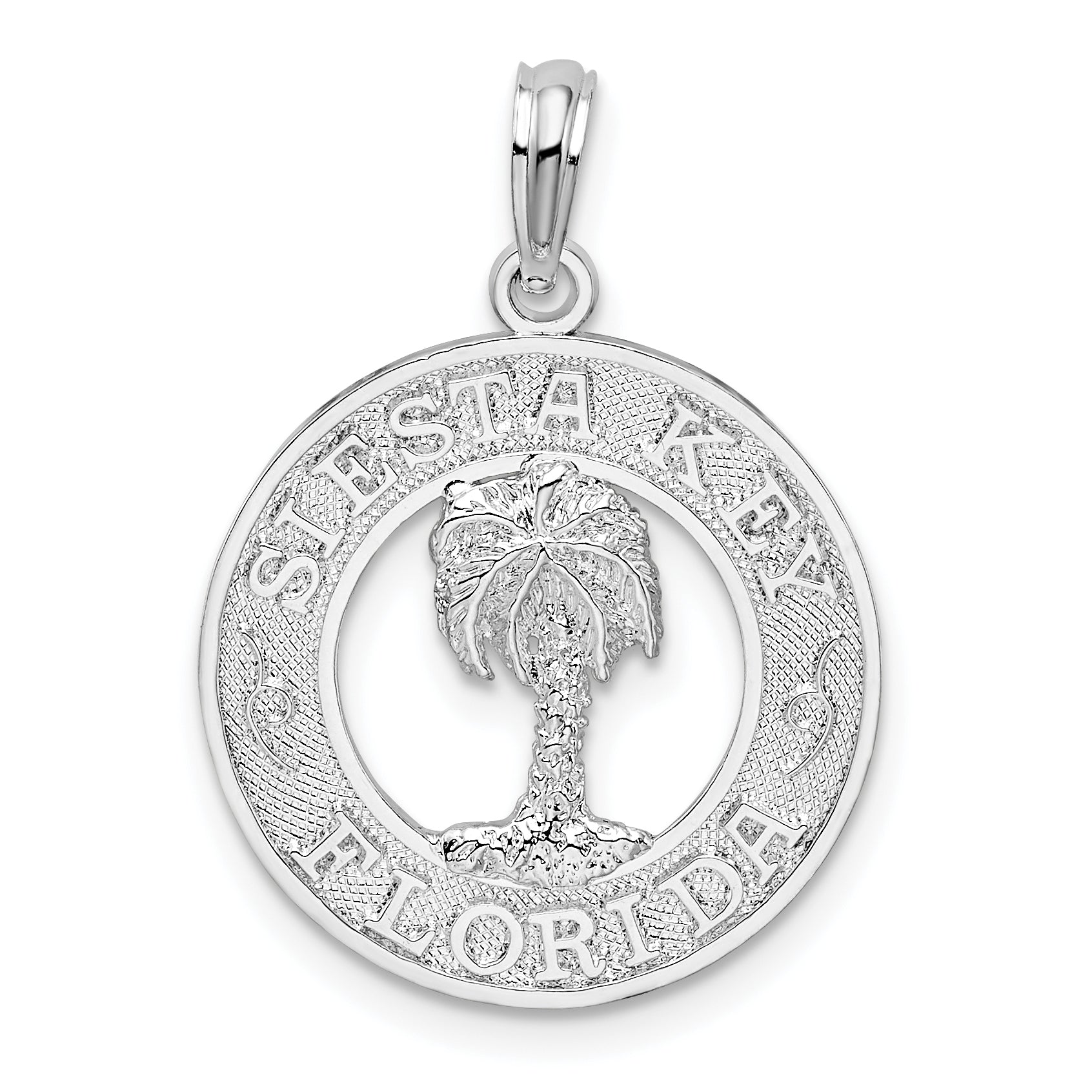 De-Ani Sterling Silver Rhodium-Plated Textured Siesta Key Florida with Palm Tree Pendant Main image