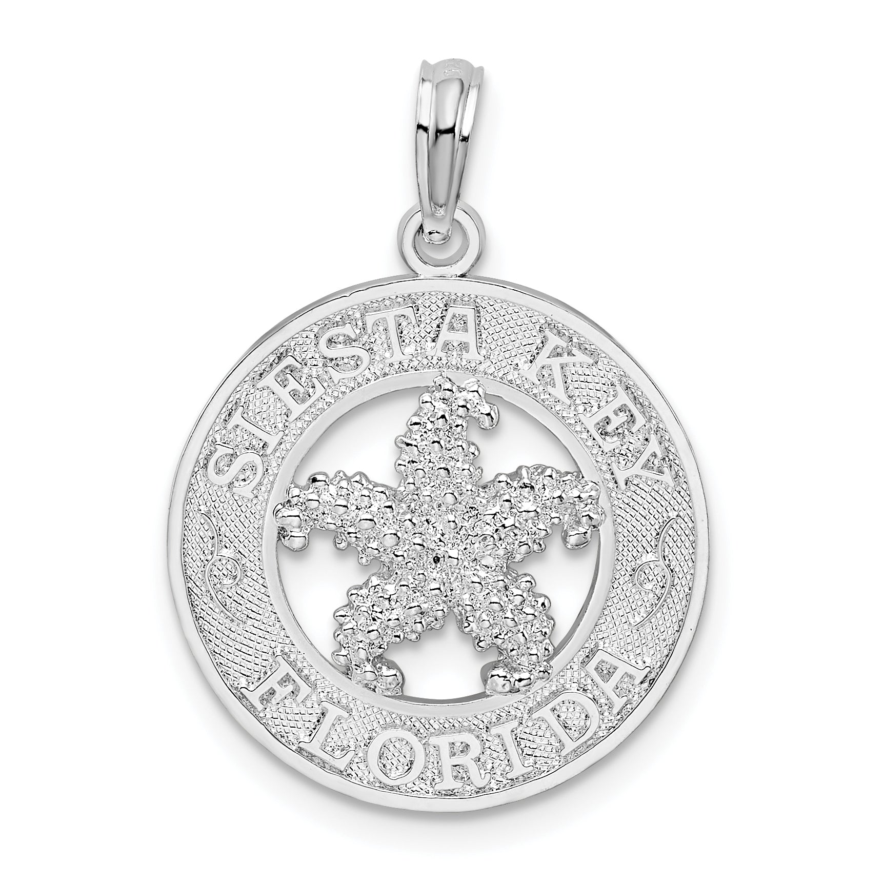 De-Ani Sterling Silver Rhodium-Plated Textured Siesta Key Florida with Starfish Pendant Main image