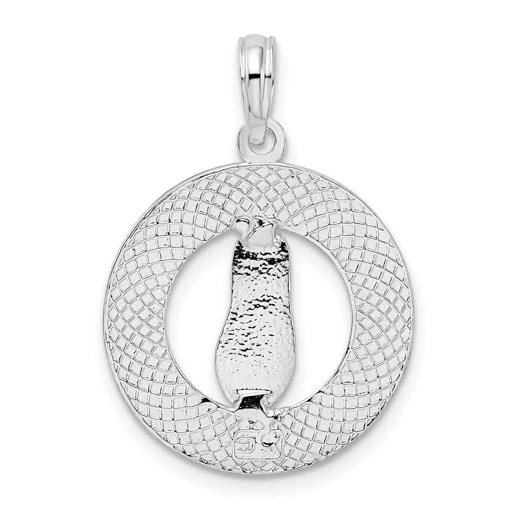 De-Ani Sterling Silver Rhodium-Plated Textured Siesta Key Florida with Flip-flop Pendant