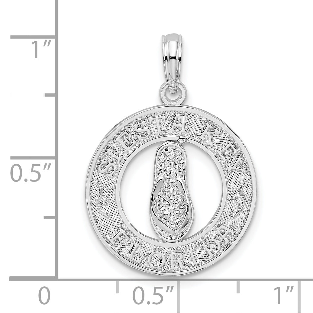 De-Ani Sterling Silver Rhodium-Plated Textured Siesta Key Florida with Flip-flop Pendant