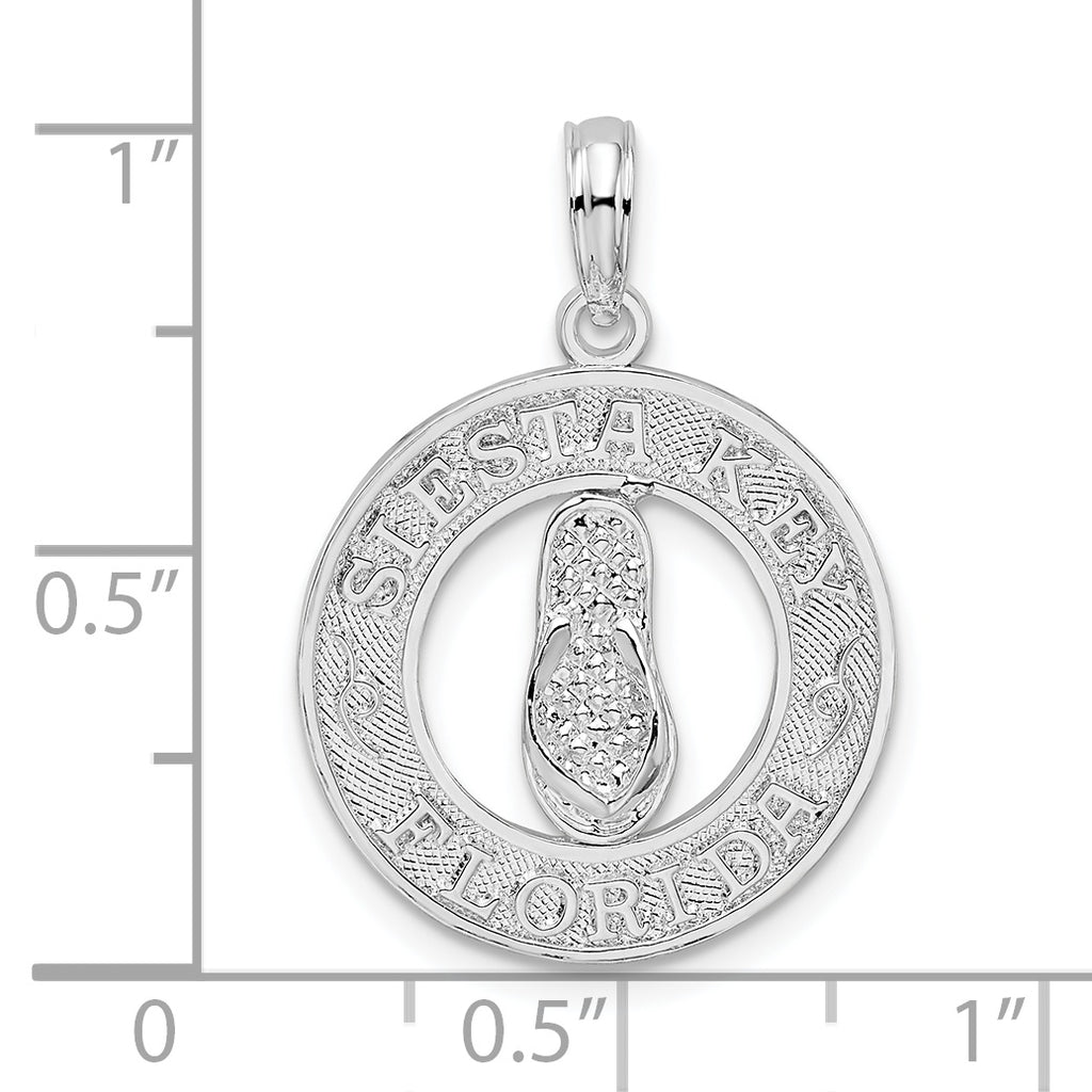 De-Ani Sterling Silver Rhodium-Plated Textured Siesta Key Florida with Flip-flop Pendant