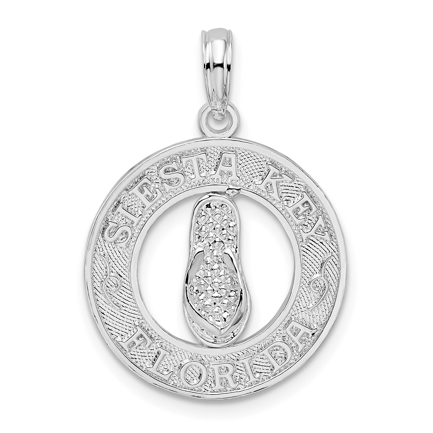 De-Ani Sterling Silver Rhodium-Plated Textured Siesta Key Florida with Flip-flop Pendant