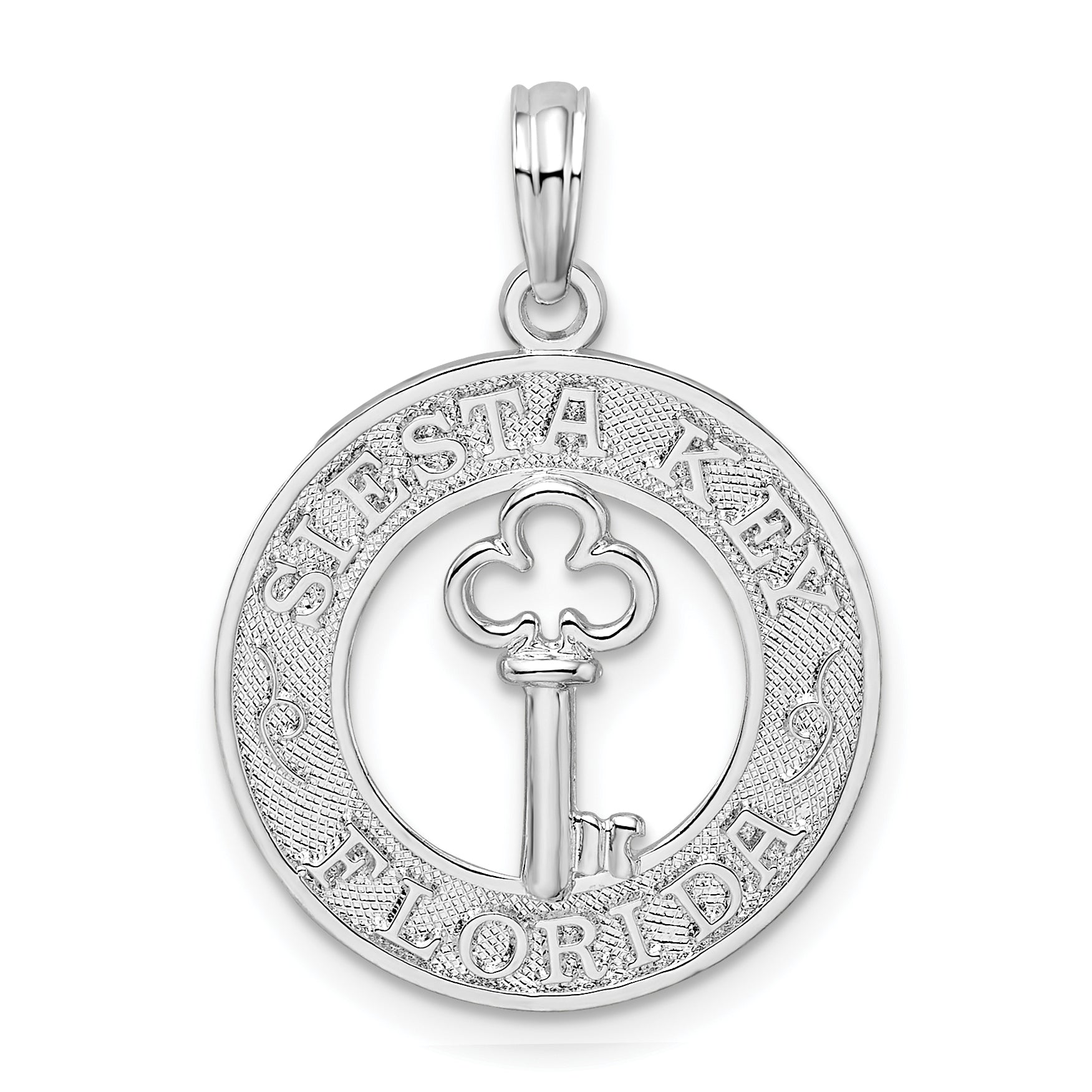 De-Ani Sterling Silver Rhodium-Plated Textured Siesta Key Florida with Key Pendant Main image