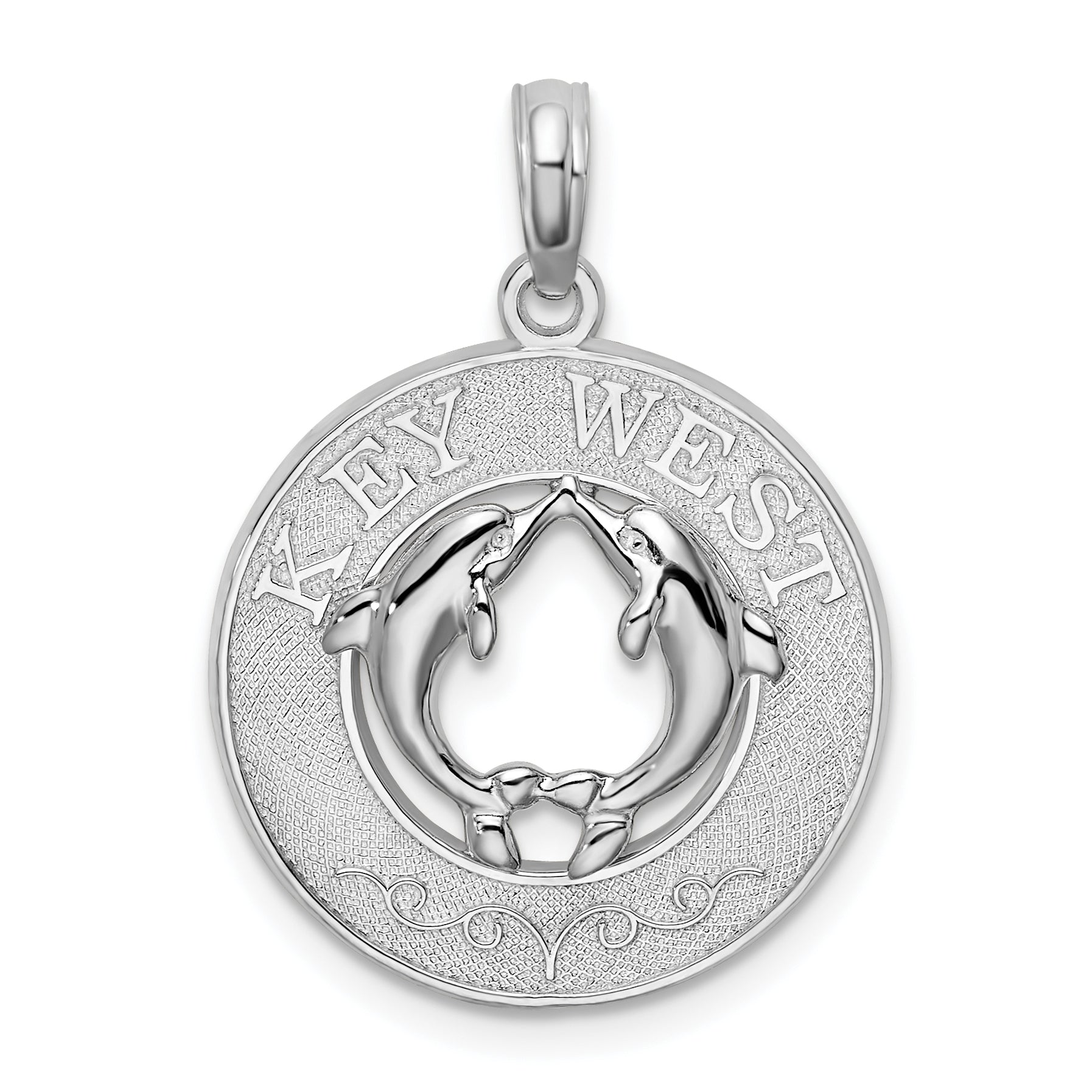 De-Ani Sterling Silver Rhodium-Plated Textured Key West with Dolphins Pendant Main image
