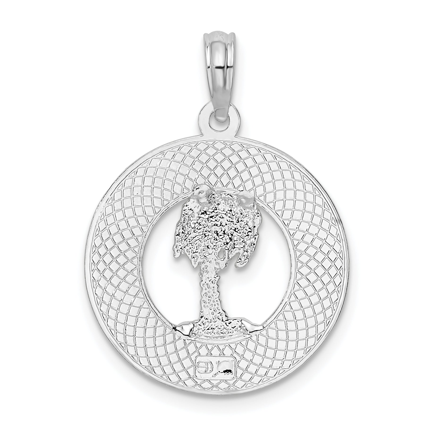 De-Ani Sterling Silver Rhodium-Plated Textured Key West with Palm Tree Pendant