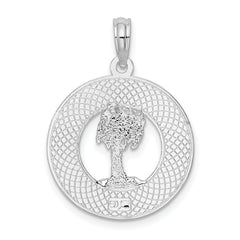 De-Ani Sterling Silver Rhodium-Plated Textured Key West with Palm Tree Pendant