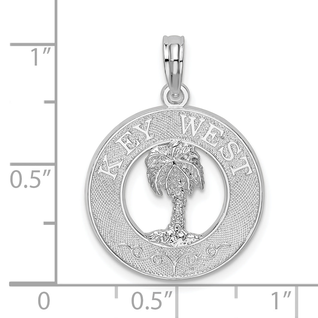 De-Ani Sterling Silver Rhodium-Plated Textured Key West with Palm Tree Pendant