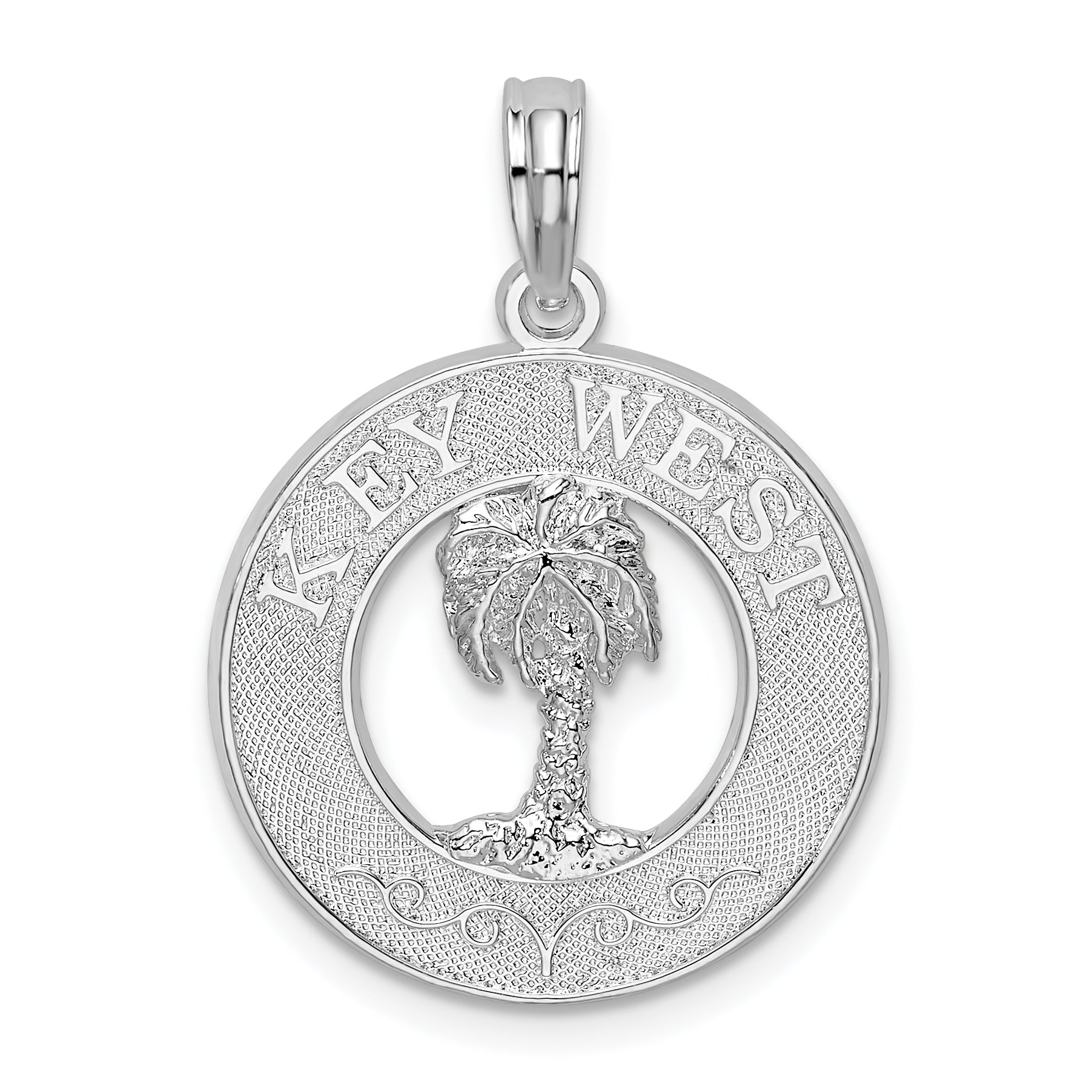 De-Ani Sterling Silver Rhodium-Plated Textured Key West with Palm Tree Pendant Main image