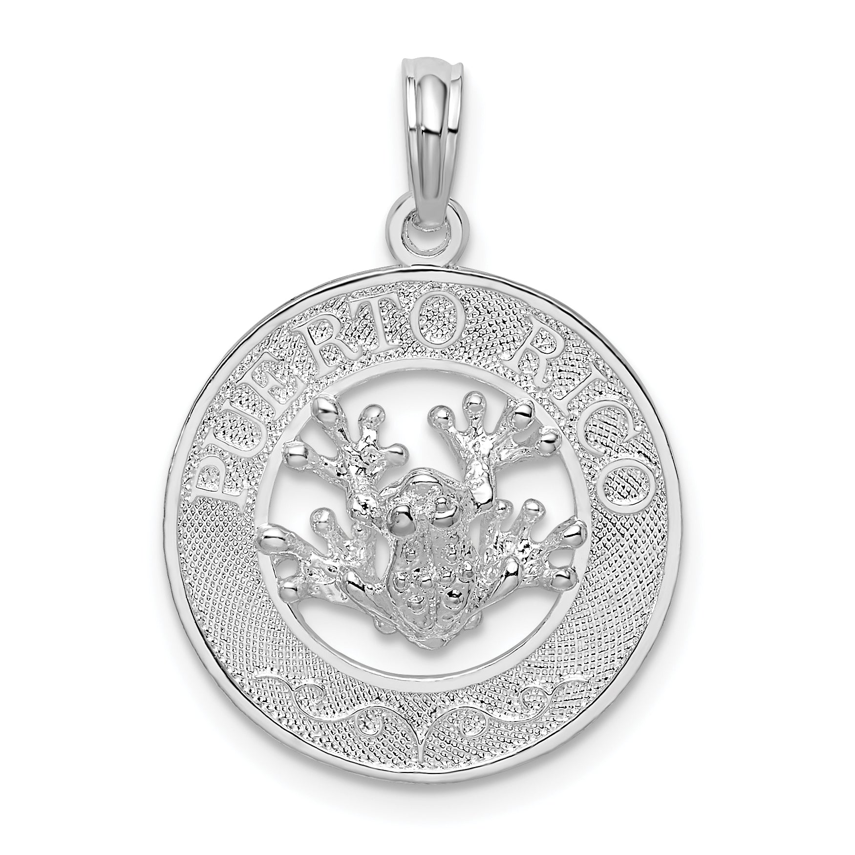 De-Ani Sterling Silver Rhodium-Plated Polished Puerto Rico Circle Frog Pendant Main image