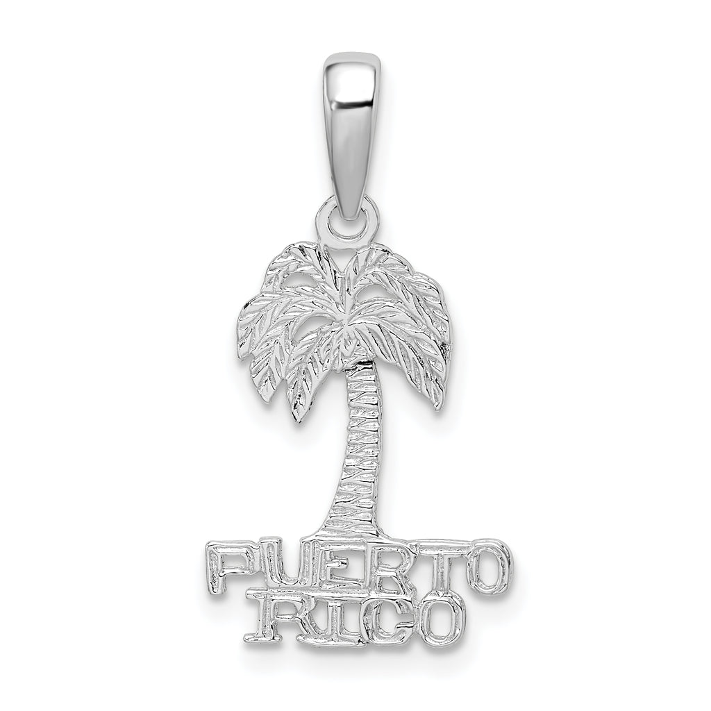 De-Ani Sterling Silver Rhodium-Plated Polished Puerto Rico Palm Tree Pendant