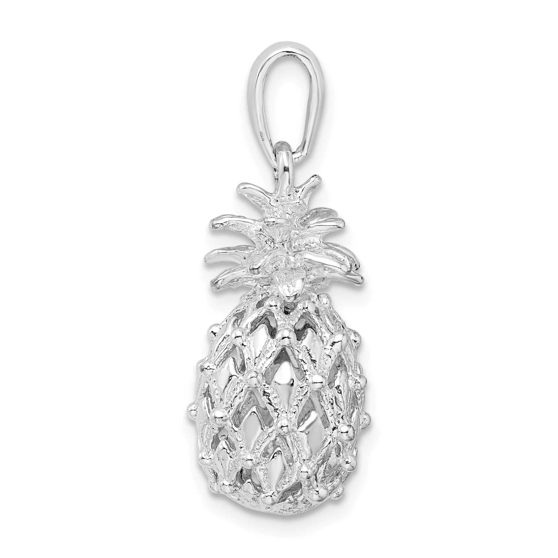 De-Ani Sterling Silver Rhodium-Plated Polished 3D Cut-Out Medium Pineapple Pendant Secondary image