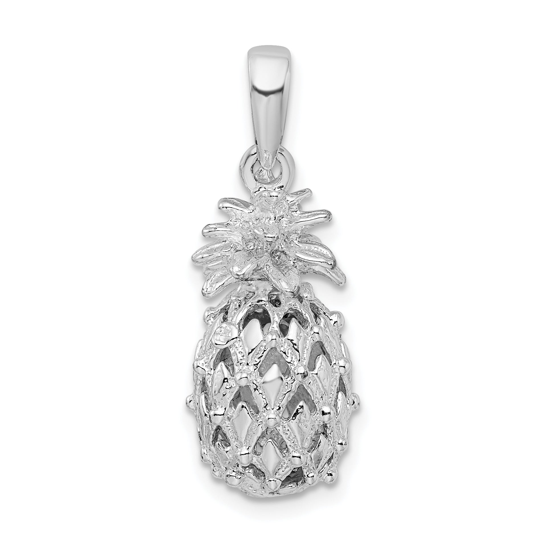De-Ani Sterling Silver Rhodium-Plated Polished 3D Cut-Out Medium Pineapple Pendant Main image