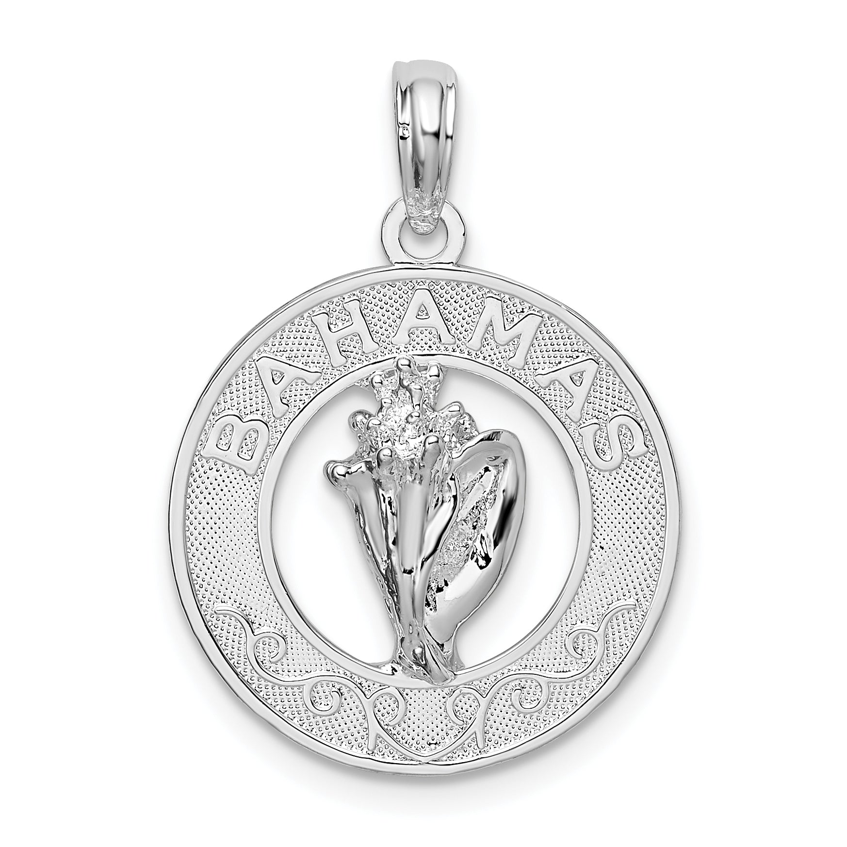 De-Ani Sterling Silver Rhodium-Plated Polished Bahamas Circle with Shell Pendant Main image