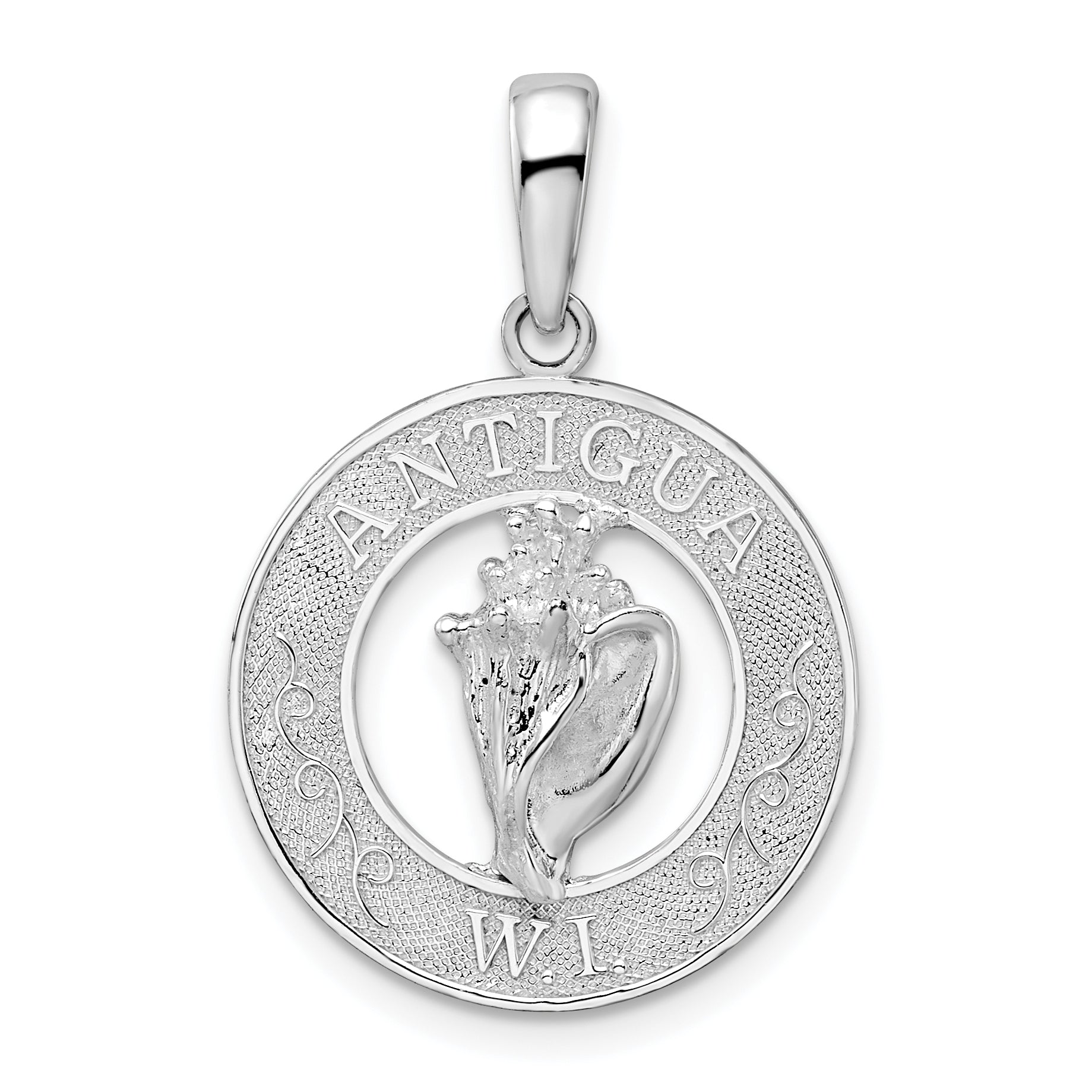 De-Ani Sterling Silver Rhodium-Plated Polished Antigua W.I. Circle Shell Pendant Main image