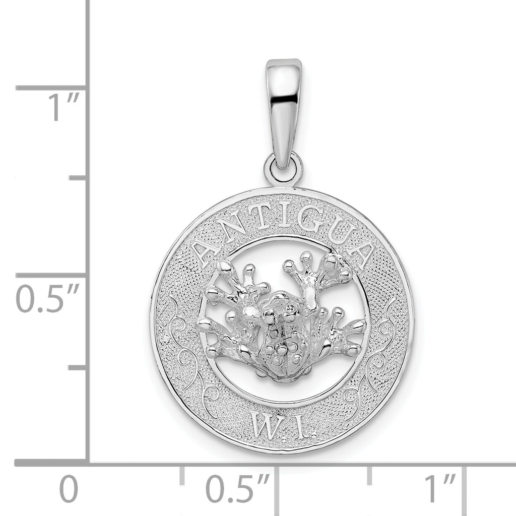 De-Ani Sterling Silver Rhodium-Plated Polished Antigua W.I. Circle Frog Pendant