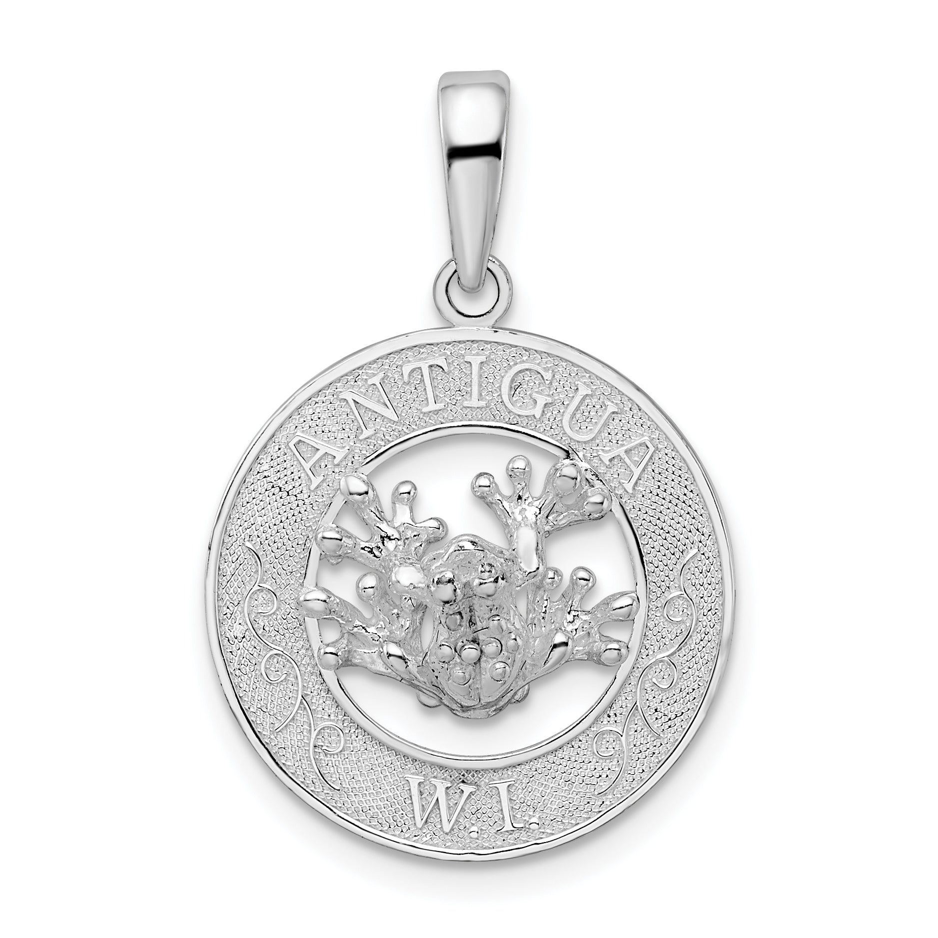 De-Ani Sterling Silver Rhodium-Plated Polished Antigua W.I. Circle Frog Pendant Main image