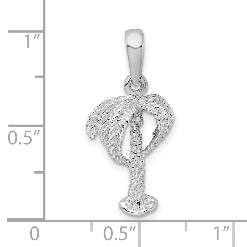 De-Ani Sterling Silver Rhodium-Plated Polished Palm Tree with Coconuts Pendant