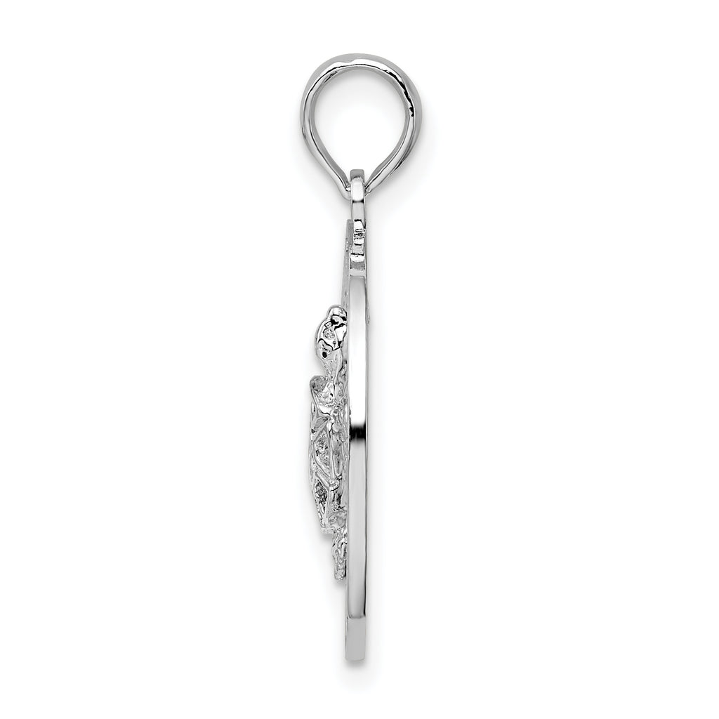 De-Ani Sterling Silver Rhodium-Plated Polished Bonaire Circle with Turtle Pendant