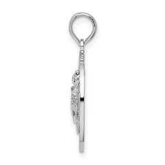 De-Ani Sterling Silver Rhodium-Plated Polished Bonaire Circle with Turtle Pendant